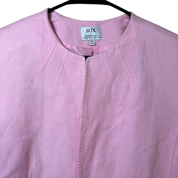 Tahari Arthur S Levine MIX Womens 2-pc Linen Blend Pink Suit Jacket Skirt Sz 16 - Picture 7 of 14